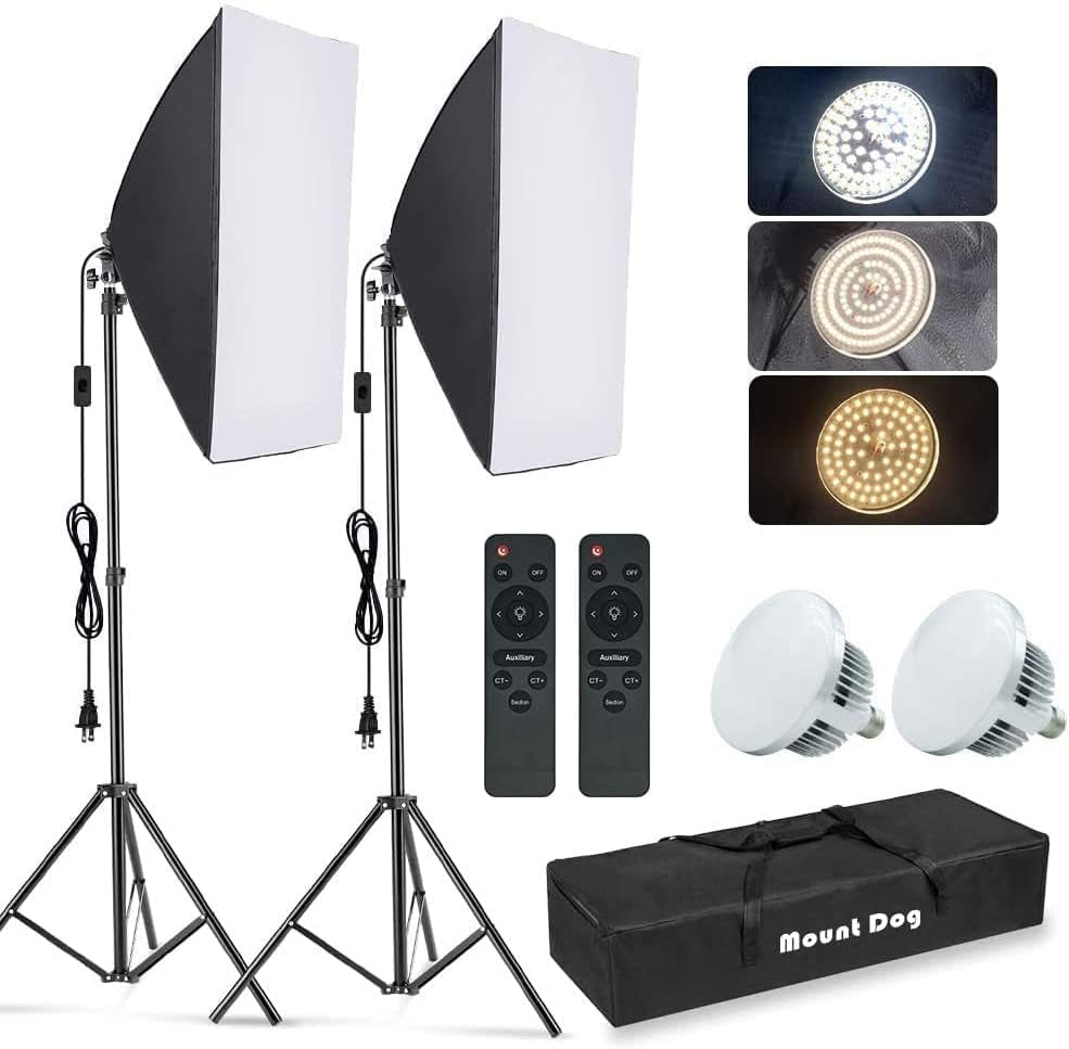Softbox Lighting Kit, 2X19.7"X27.5" Photography Continuous Lighting System with 2Pcs 85W 5700K E27 Socket LED Bulbs and Remote for Portrait Product Fashion Photography