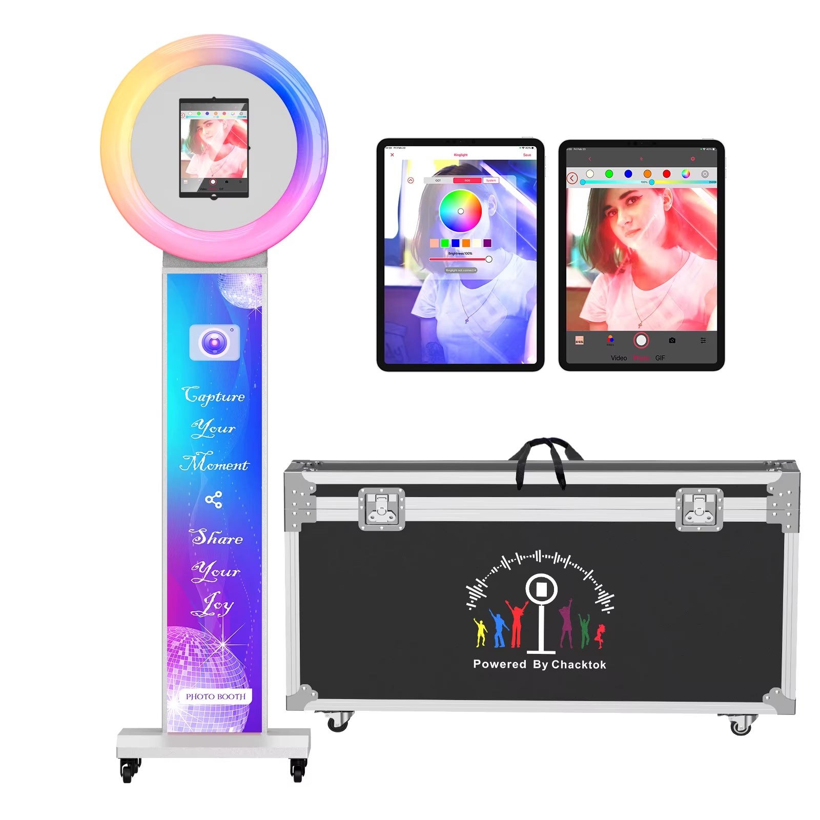 Portable Photo Booth Compatible with Any Ipad, Large Lightbox Ipad Photo Booth for Christmas Wedding Party Shell Stand Software