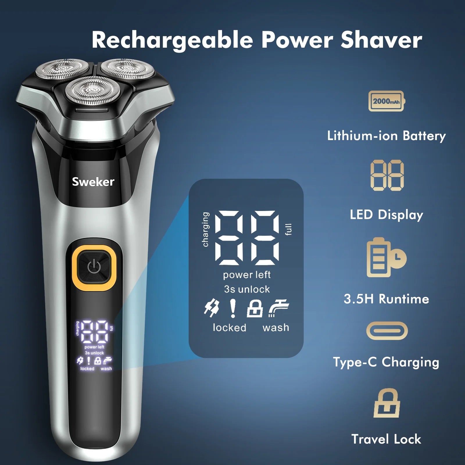 Electric Razor for Men, Rechargeable Electric Shaver with Pop-Up Trimmer for Sideburns Trimmer, Wet Dry Cordless Electric Shaver, Travel Lock, IPX6 Waterproof
