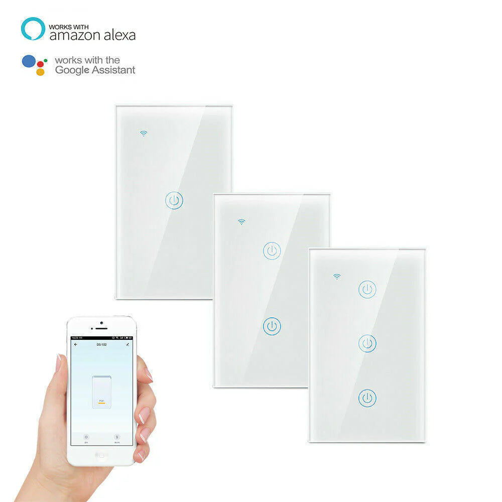 1/2/3/4 Gang Smart Touch Light Switch: WiFi, Alexa/Google Compatible, Glass Panel