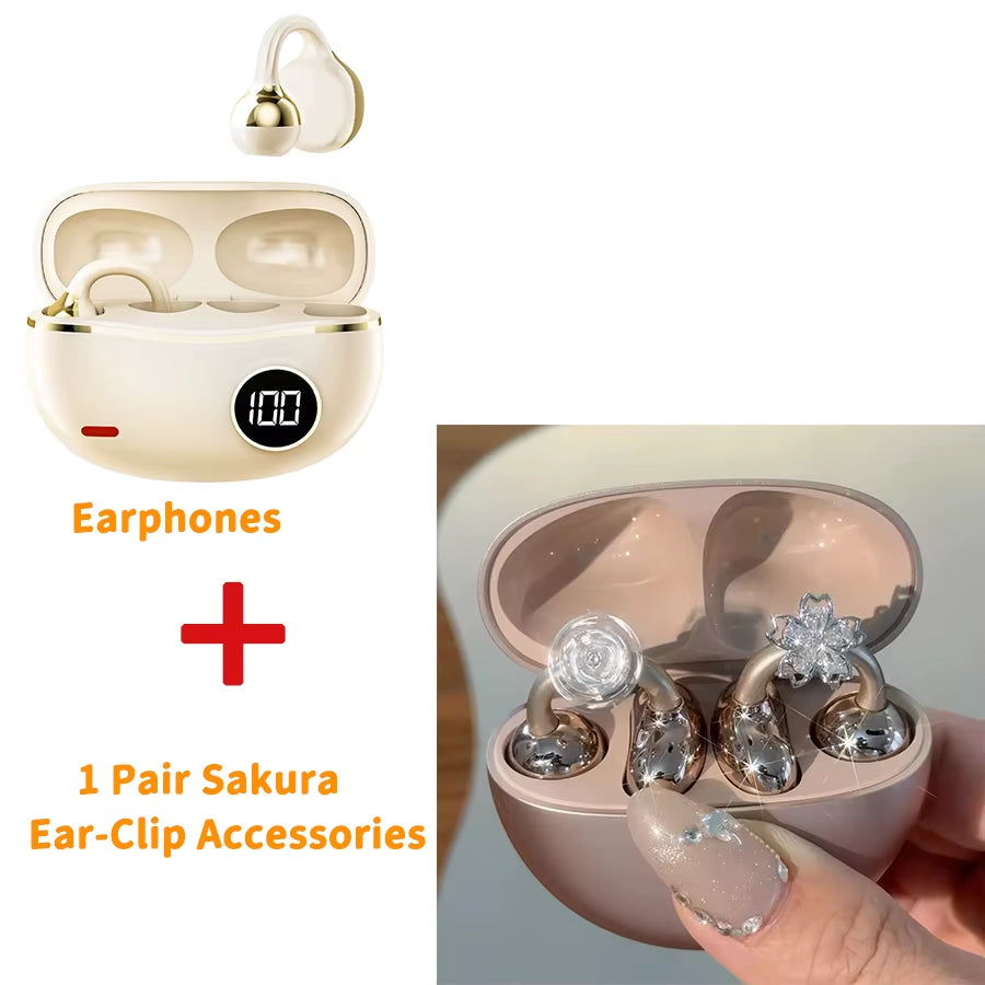 Hi-Fi Stereo Sport Wireless Earbuds Jewelry Clip Customizable Zircon Flash Diamond Ear-Clip Accessories Earphones Suit Girl Gift