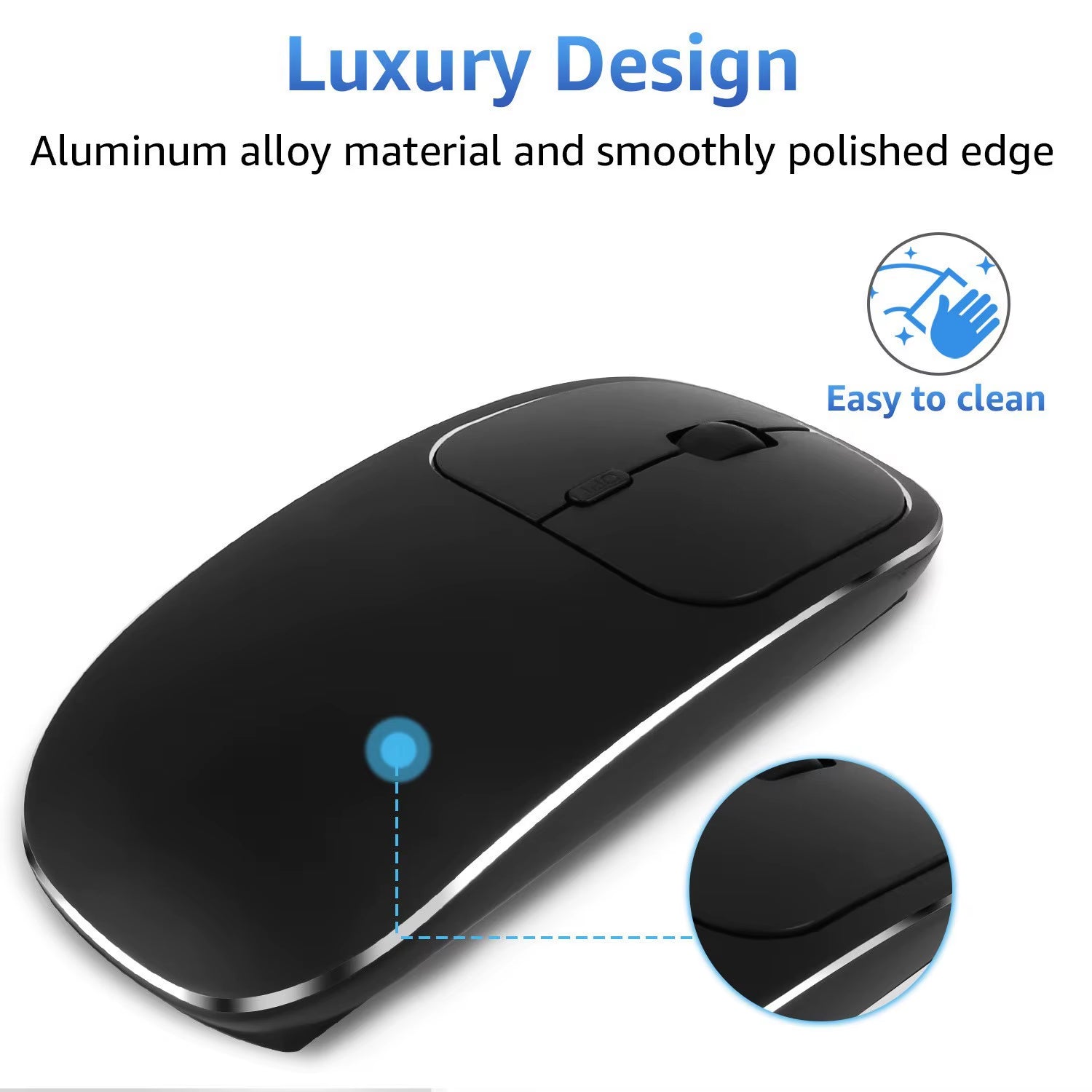 Rechargeable Wireless Mouse Metal 2.4G Noiseless Silent Click Wireless Optical Mouse with USB Receiver