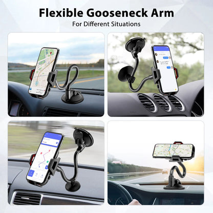 Universal Car Phone Mount Cradle for Windshield Dashboard with Suction Cup, 360° Rotation Long Arm Car Cell Phone Mount Holder for Iphone 13/ 13 Mini/ 13 Pro Max, Android Devices