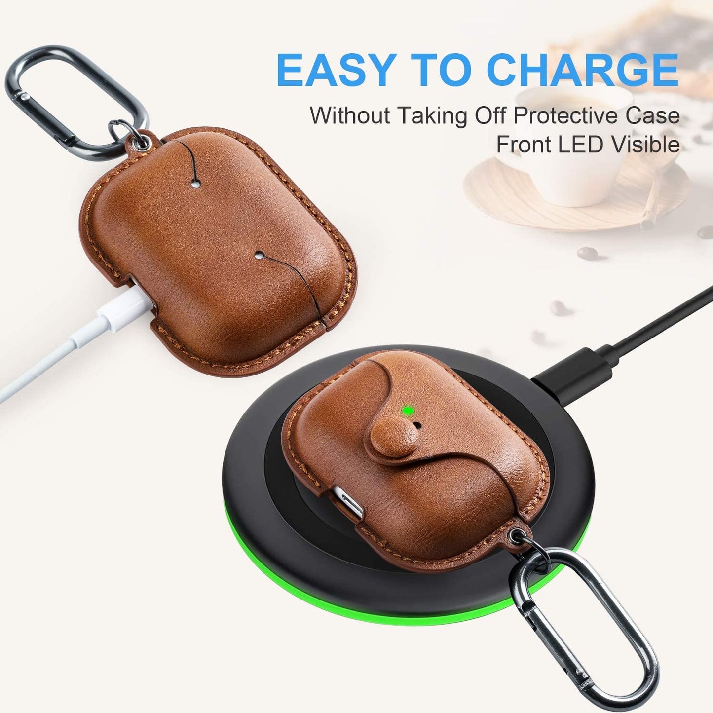 for Airpods Pro 2 Case Leather, Airpods Pro Leather Case Cover with Keychain Airpod Strap Compatible with Apple Airpod Pros 2Nd Generation 2023 2022/Airpods Pros 2019 (Front LED Visible), Brown