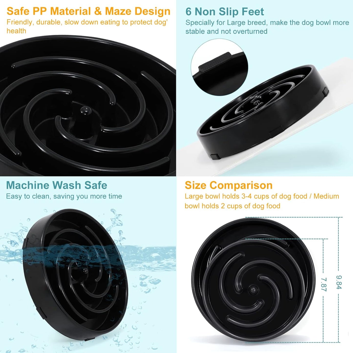 Slow Feeder Dog Bowls for Large Medium Dog Non Slip Maze Puzzle Bowl Pet Slower Food Feeding Dishes Interactive Bloat Stop Preventing Choking Healthy Dog Bowl, Black
