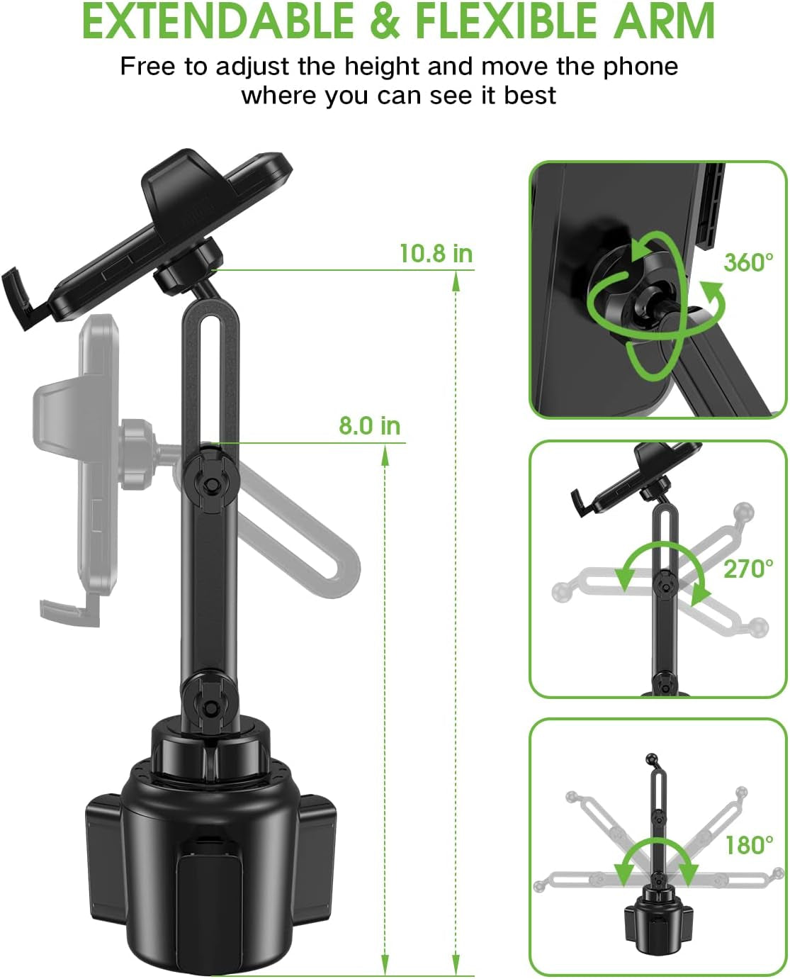 2025 Upgraded Cup Phone Holder for Car, Universal No Shaking Cup Holder Phone Mount with Expandable Base for Car Truck, Adjustable Holders,Compatible with Iphone Samsung All Phones: 1 Pack