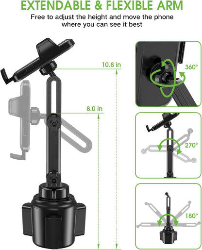 2025 Upgraded Cup Phone Holder for Car, Universal No Shaking Cup Holder Phone Mount with Expandable Base for Car Truck, Adjustable Holders,Compatible with Iphone Samsung All Phones: 1 Pack