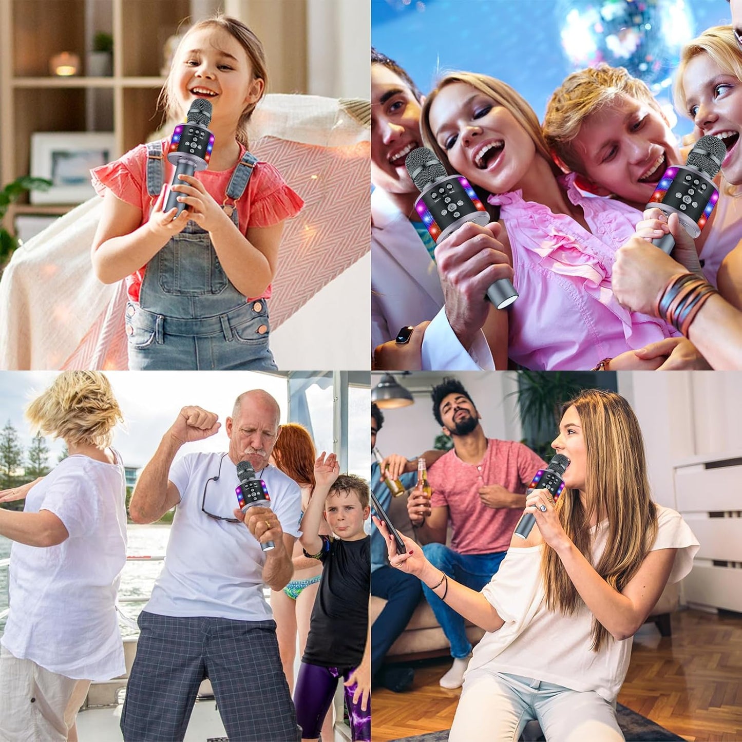 Karaoke Microphone for Kids & Adults - Bluetooth Microphones Singing Mic with Disco Lights, Echo Effect, Built-In Speaker Portable Karaoke Player for Party Travel Gifts Q78(Space Gary)