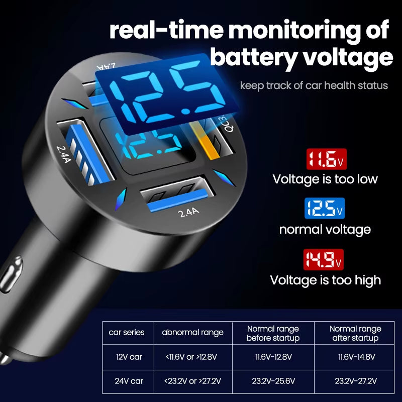 66W 4 Ports USB Car Charger Fast Charging PD Quick Charge 3.0 USB C Car Phone Charger Adapter for Iphone 13 12 Xiaomi Samsung