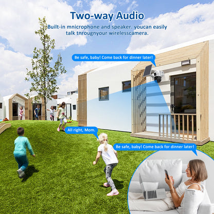4K/8MP Solar Security Camera, 360° View Wireless Outdoor Camera, Waterproof PIR Detection, Rechargeable Battery Powered Home Dual Lens Surveillance Camera with Color Night Vision 2-Way Audio