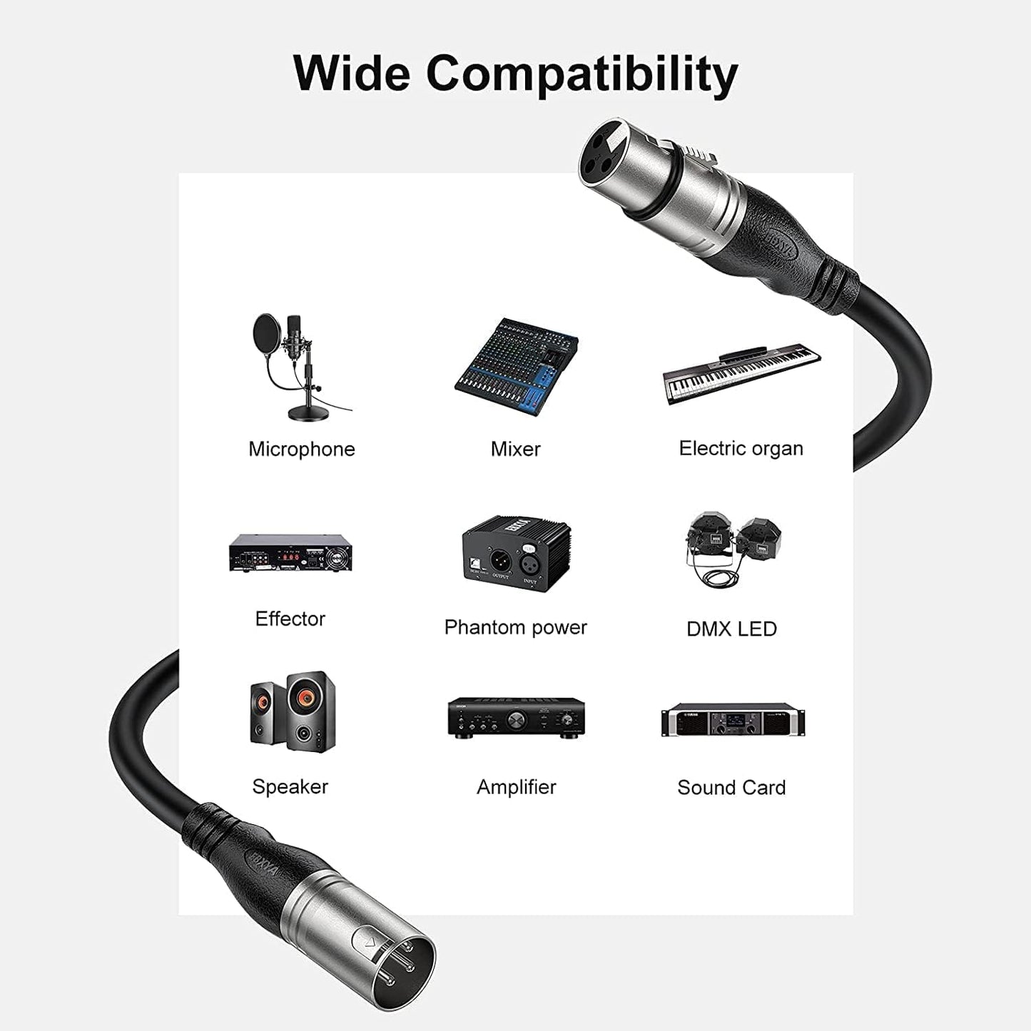 XLR Cable 50Ft 2 Packs - Premium Balanced Microphone Cable with 3-Pin XLR Male to Female Mic Speaker Cable, Black