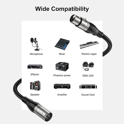 XLR Cable 50Ft 2 Packs - Premium Balanced Microphone Cable with 3-Pin XLR Male to Female Mic Speaker Cable, Black