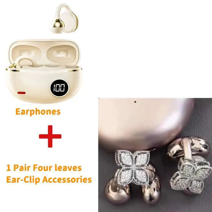 Hi-Fi Stereo Sport Wireless Earbuds Jewelry Clip Customizable Zircon Flash Diamond Ear-Clip Accessories Earphones Suit Girl Gift