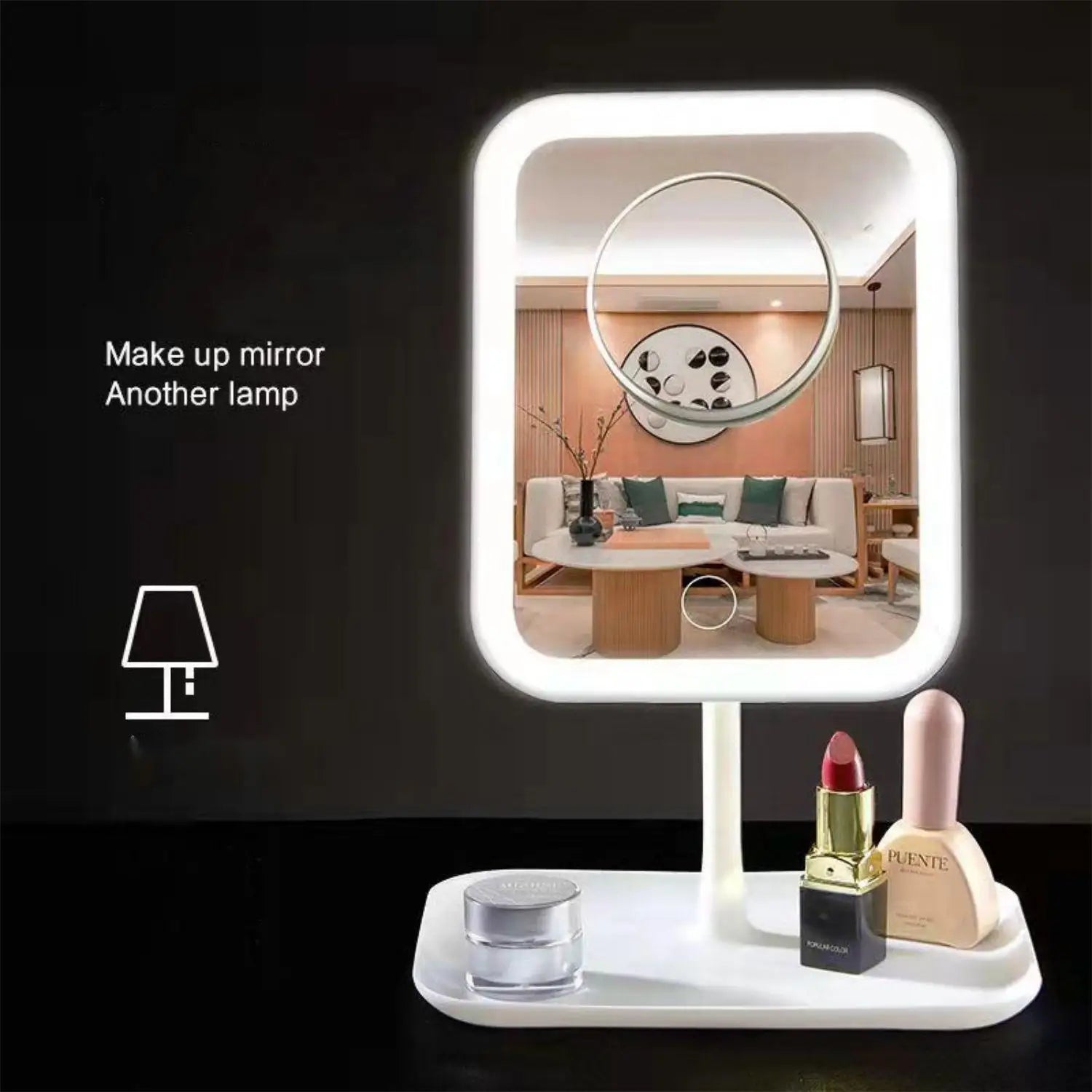 Rechargeable Lighting Makeup Mirror Portable LED Makeup Mirror Dimmable Magnifier Touch Control Storage Makeup Mirror