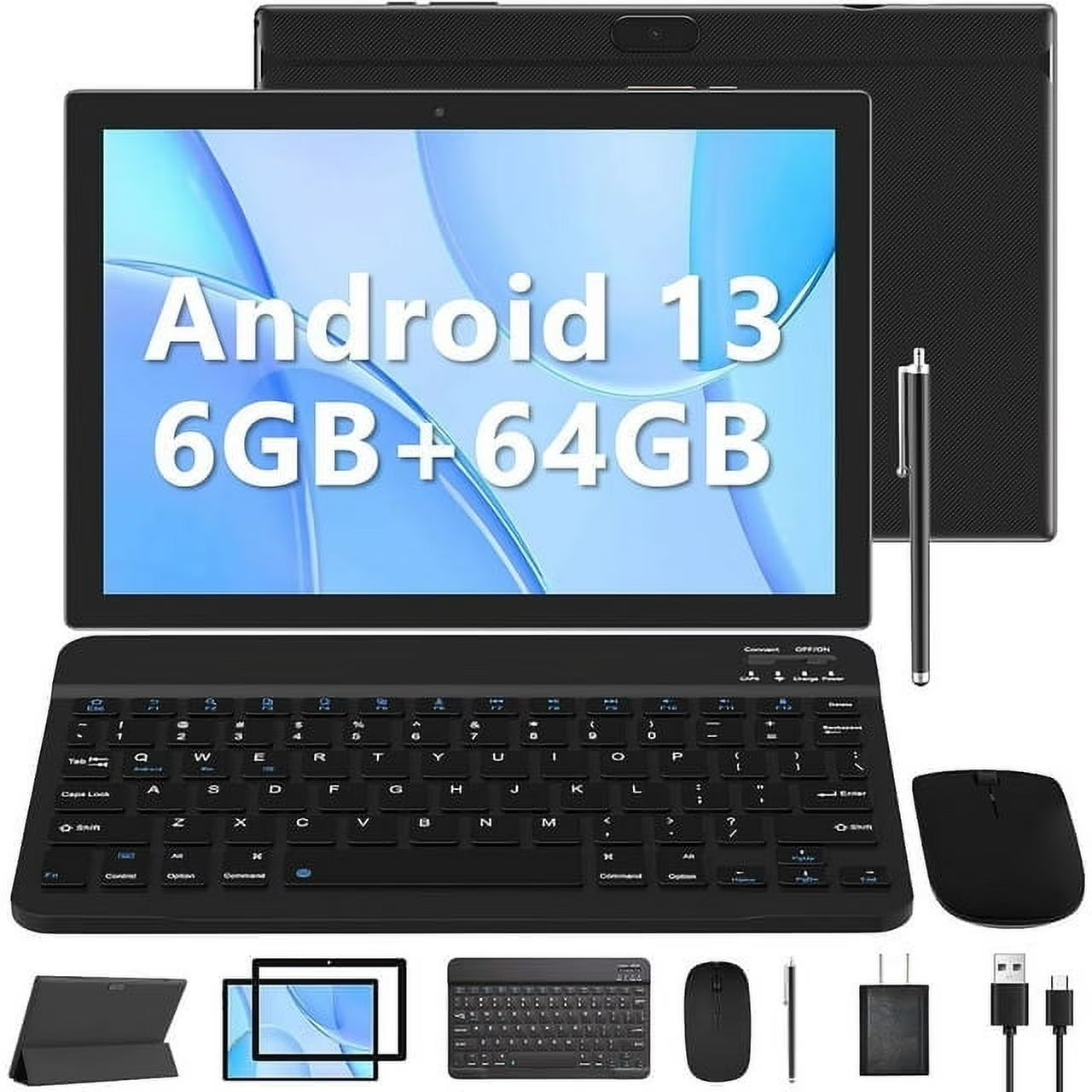 YQ10SGOLD 10.1 Inch 2 in 1 6GB RAM+64GB ROM Android 13 Tablet with Keyboard Case, Black