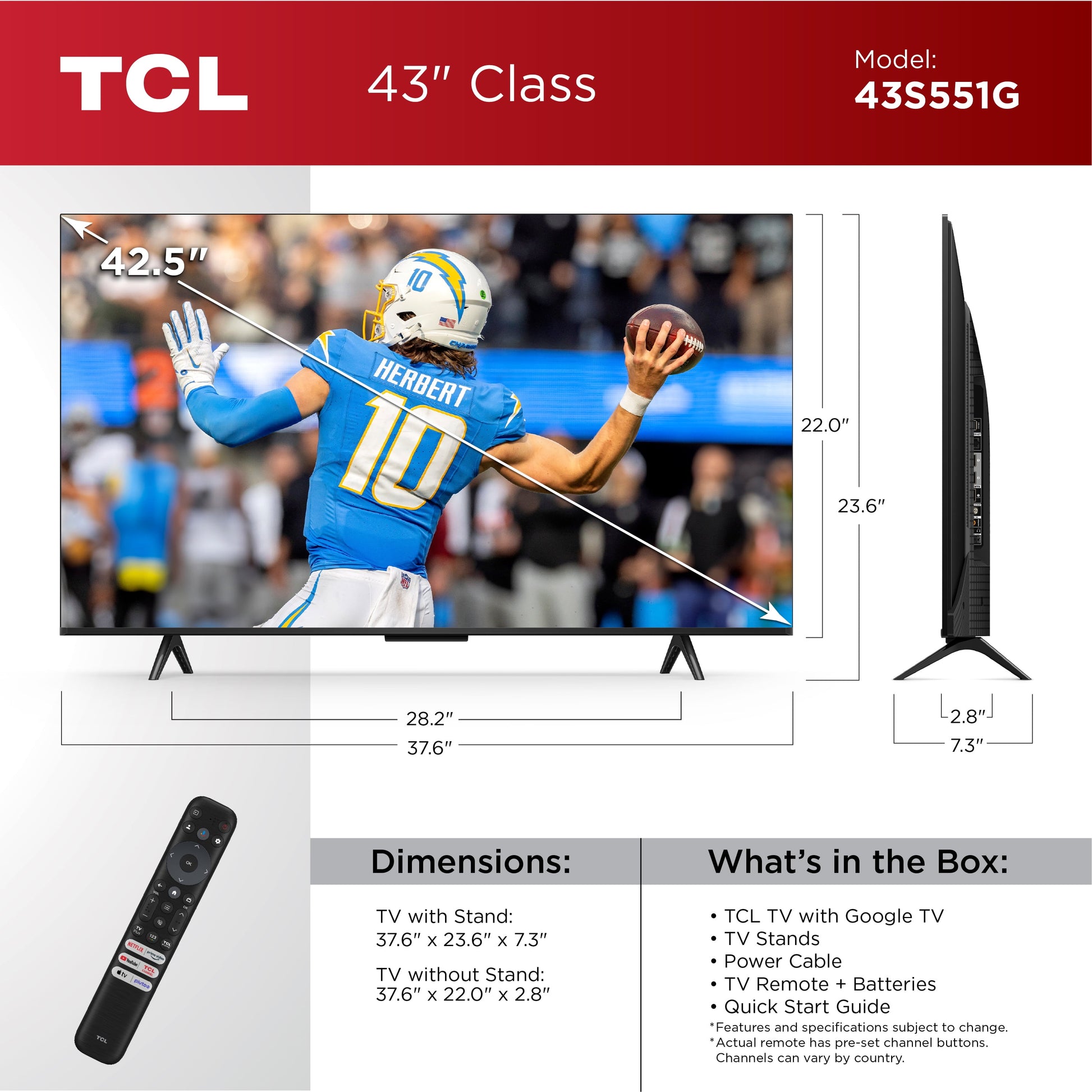 43” Class S5 (43S551G) 4K UHD HDR LED Smart TV with Google TV (NEW 2024)
