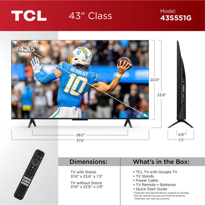 43” Class S5 (43S551G) 4K UHD HDR LED Smart TV with Google TV (NEW 2024)