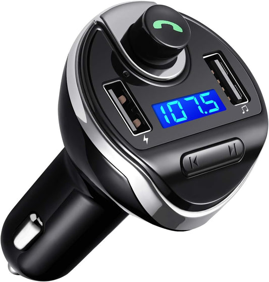 Aux Bluetooth Adapter for Car, Handsfree Call Dual Ports Charger, FM Radio Transmitter Receiver, Mp3 Audio Wireless Music Player HI-FI Stereo Sound Compatible for All Cars and Smartphone