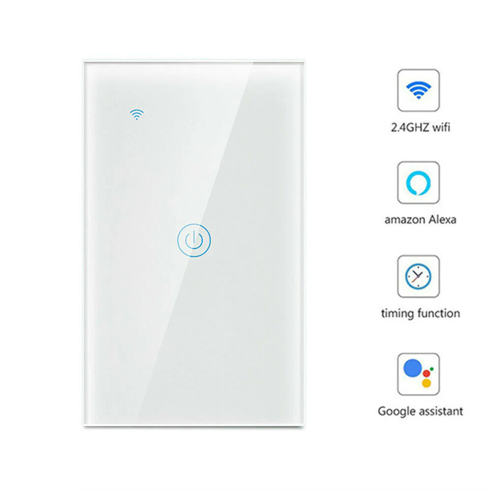 1/2/3/4 Gang Smart Touch Light Switch: WiFi, Alexa/Google Compatible, Glass Panel