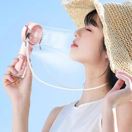 Portable Handheld Misting Fan, Rotatable Personal Spray Water Mist Fan with Visible Water Tank, USB Rechargeable Neck Fan 4 Gear Quiet Strong Airflow Cooling Fan for Outdoor Travel Camping