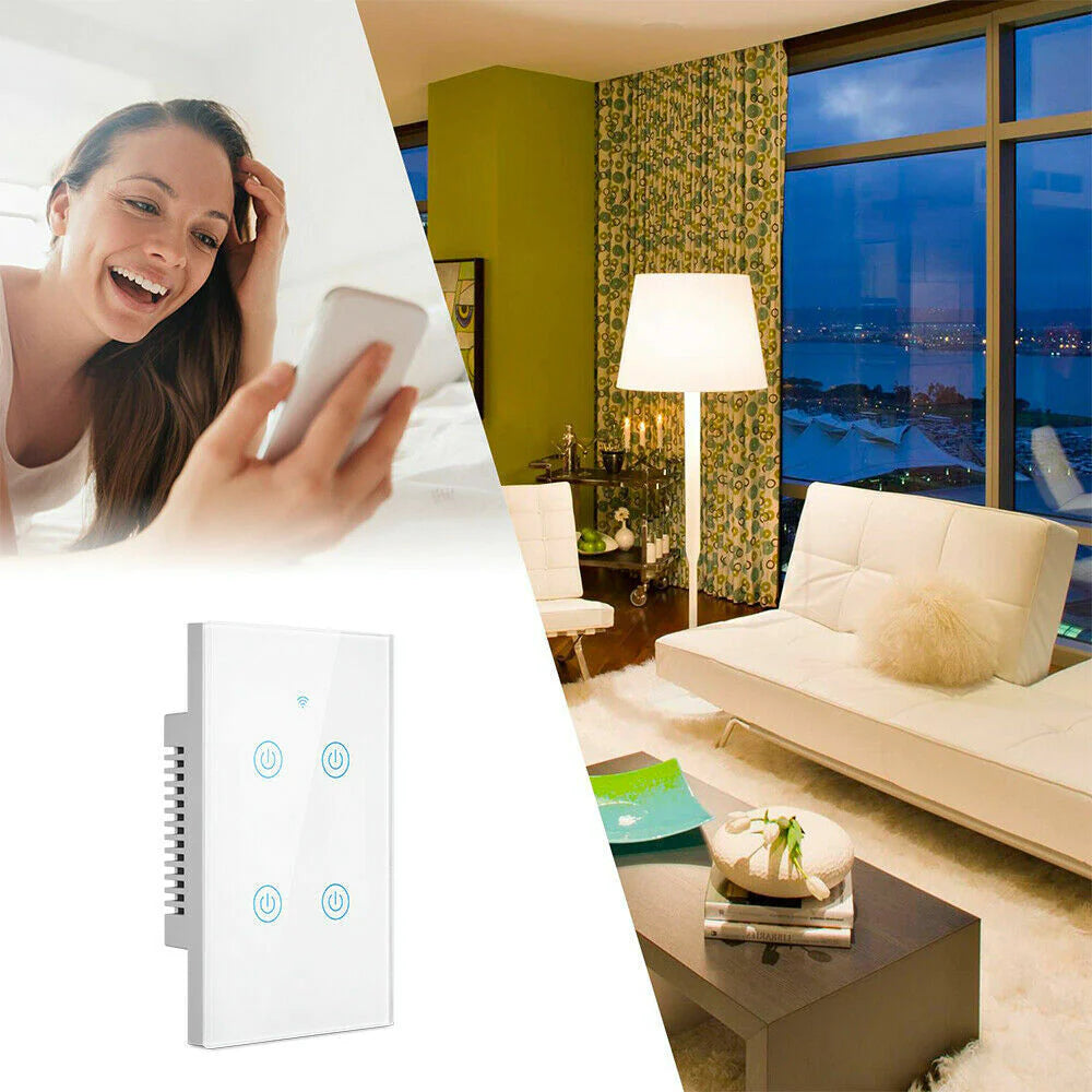 1/2/3/4 Gang Smart Touch Light Switch: WiFi, Alexa/Google Compatible, Glass Panel