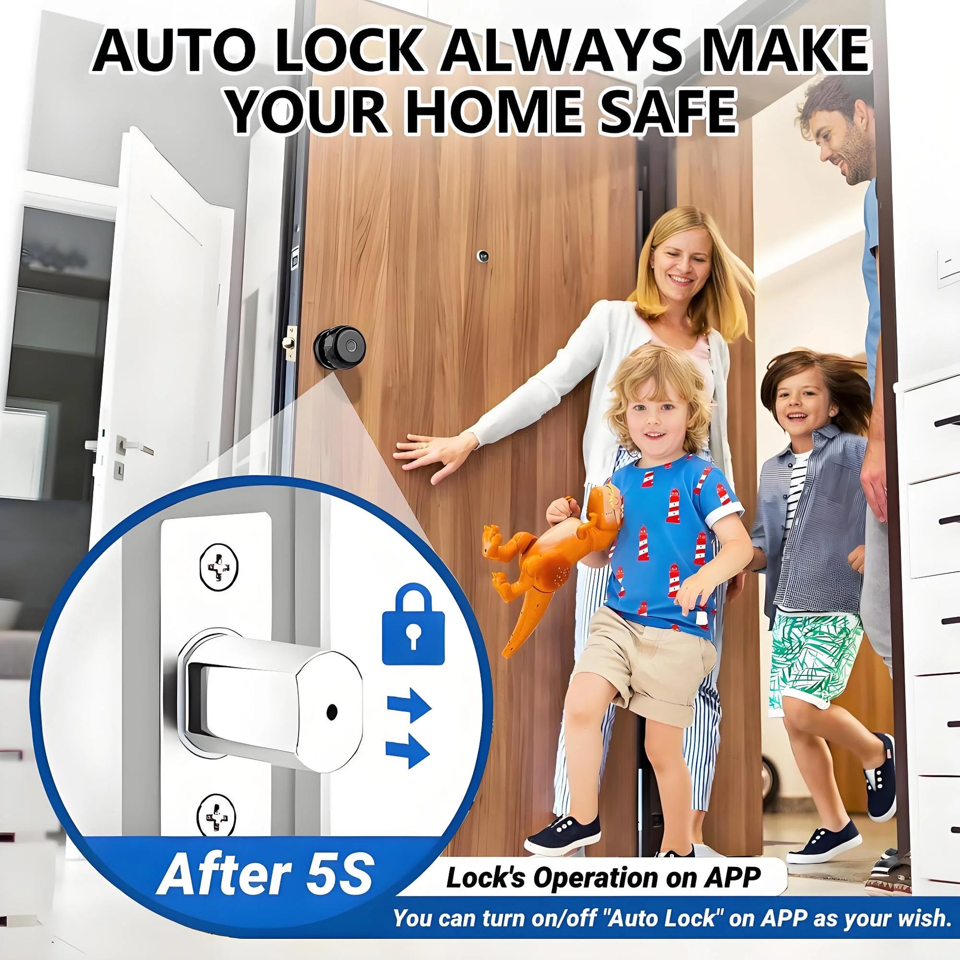 Smart Door Knob, Keyless Smart Door Lock Smart Deadbolt with App Control & Fingerprint & 2 Keys,Electronic Door Lock for Home, Apartment, Office,Black