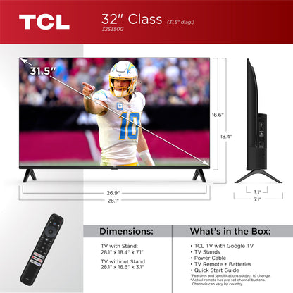 32” Class S Class 1080P FHD HDR LED Smart TV with Google TV, 32S350G