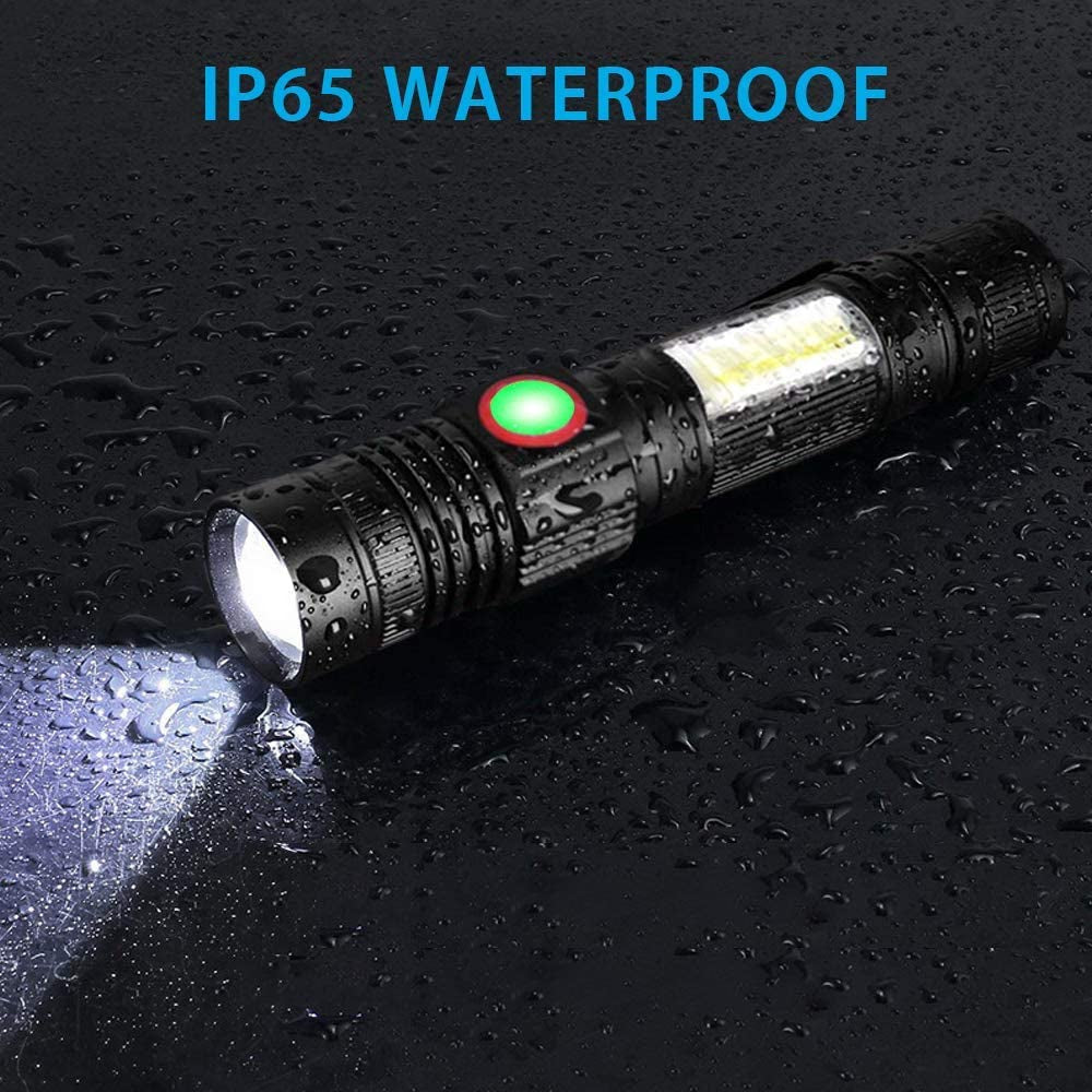 Flashlight USB Rechargeable, Magnetic LED Flashlight, Super Bright LED Tactical Flashlight with Cob Sidelight, Waterproof, Zoomable Best Small LED Flashlight for Camping, Emergency Flashlights