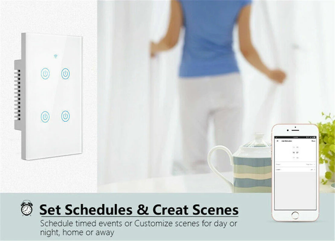 1/2/3/4 Gang Smart Touch Light Switch: WiFi, Alexa/Google Compatible, Glass Panel