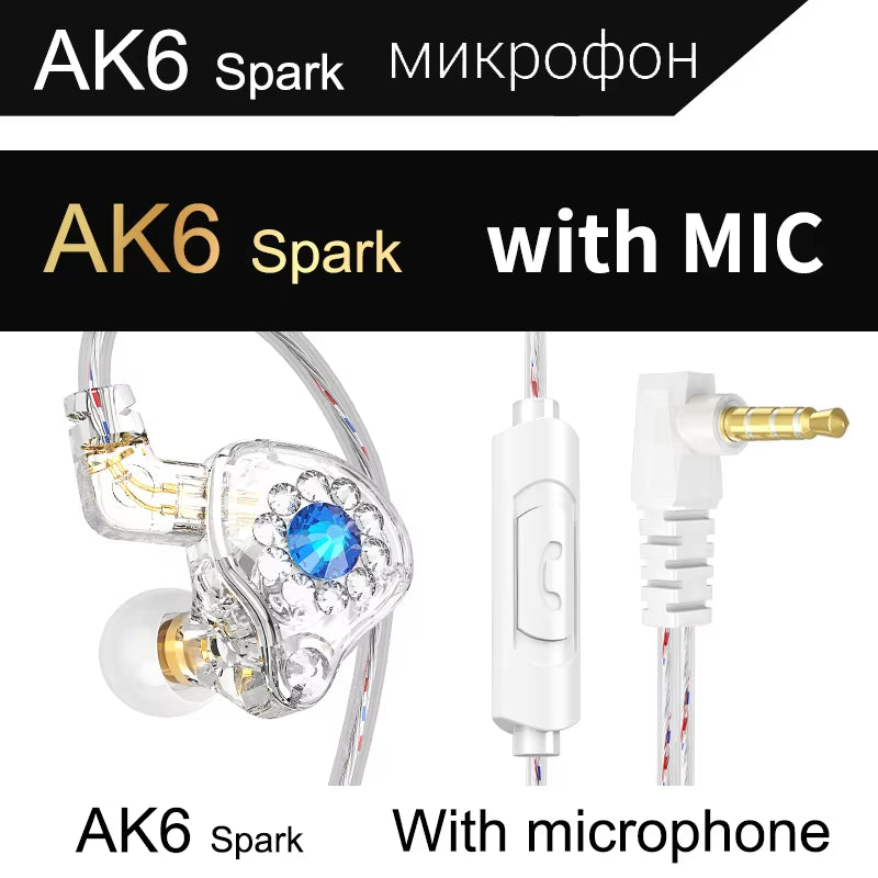 Original QKZ AK6 Copper Driver Hifi Wired Earphone 3.5MM Race Sport Headphone Bass Stereo Headset Music Earbuds in Ear with Mic