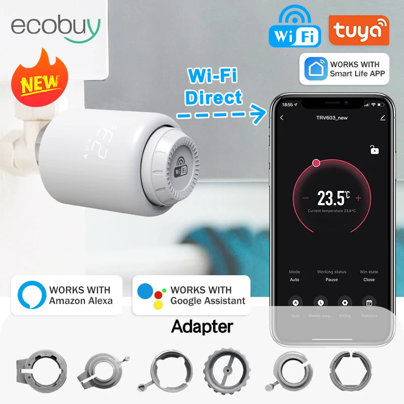 Tuya Smart Home Wifi Thermostatic Valve Radiator Smart TRV Radiator Head Valve Wifi Thermostat Alexa Google Home Smart Life