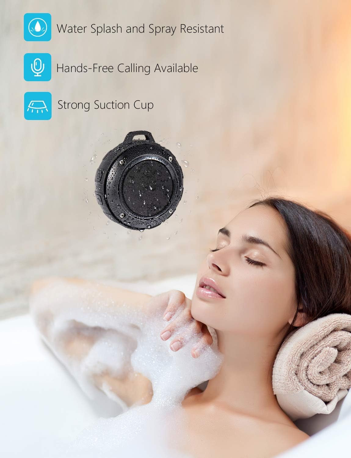 Outdoor Waterproof Bluetooth Speaker, Wireless Portable Shower Travel Bike Speaker with Subwoofer, Enhanced Bass, Built in Mic for Bicycle Riding, Sports, Pool, Beach, Hiking (Black & Bracket)