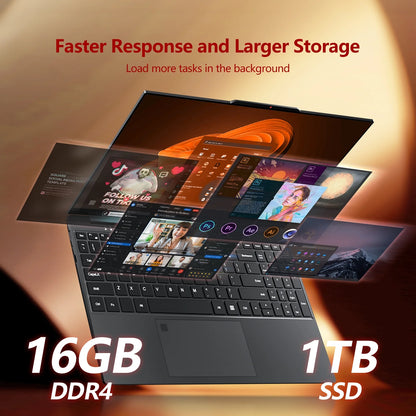 2025 Gaming Laptop,Narrow Bezel 15.4 Inch Laptop Computer with N150 Processor(Up to 3.6Ghz) 16GB RAM 1TB SSD FHD Premium Laptop,Wifi 5,BT 4.2,Fingerprint Unlocking,Backlit Keyboard, Win 11 Pro