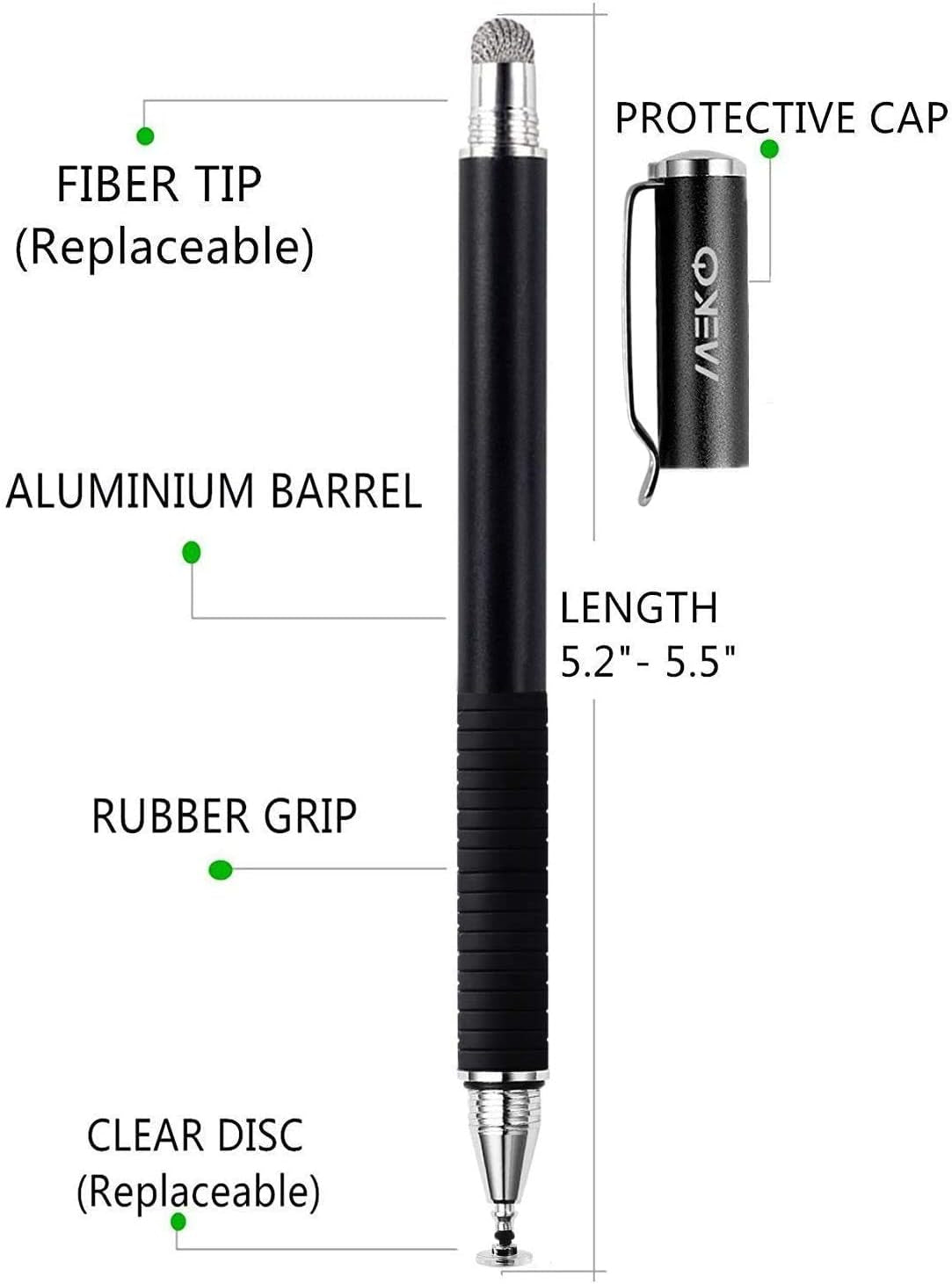 Universal Stylus,[2 in 1 Precision Series] Disc Stylus Touch Screen Pens for All Capacitive Touch Screens Cell Phones, Tablets, Laptops Bundle with 6 Replacement Tips - (2 Pcs, Black/Black)