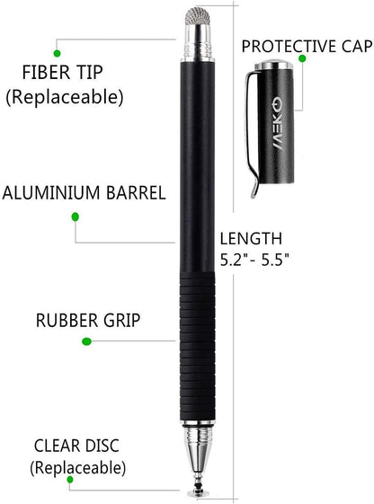 Universal Stylus,[2 in 1 Precision Series] Disc Stylus Touch Screen Pens for All Capacitive Touch Screens Cell Phones, Tablets, Laptops Bundle with 6 Replacement Tips - (2 Pcs, Black/Black)