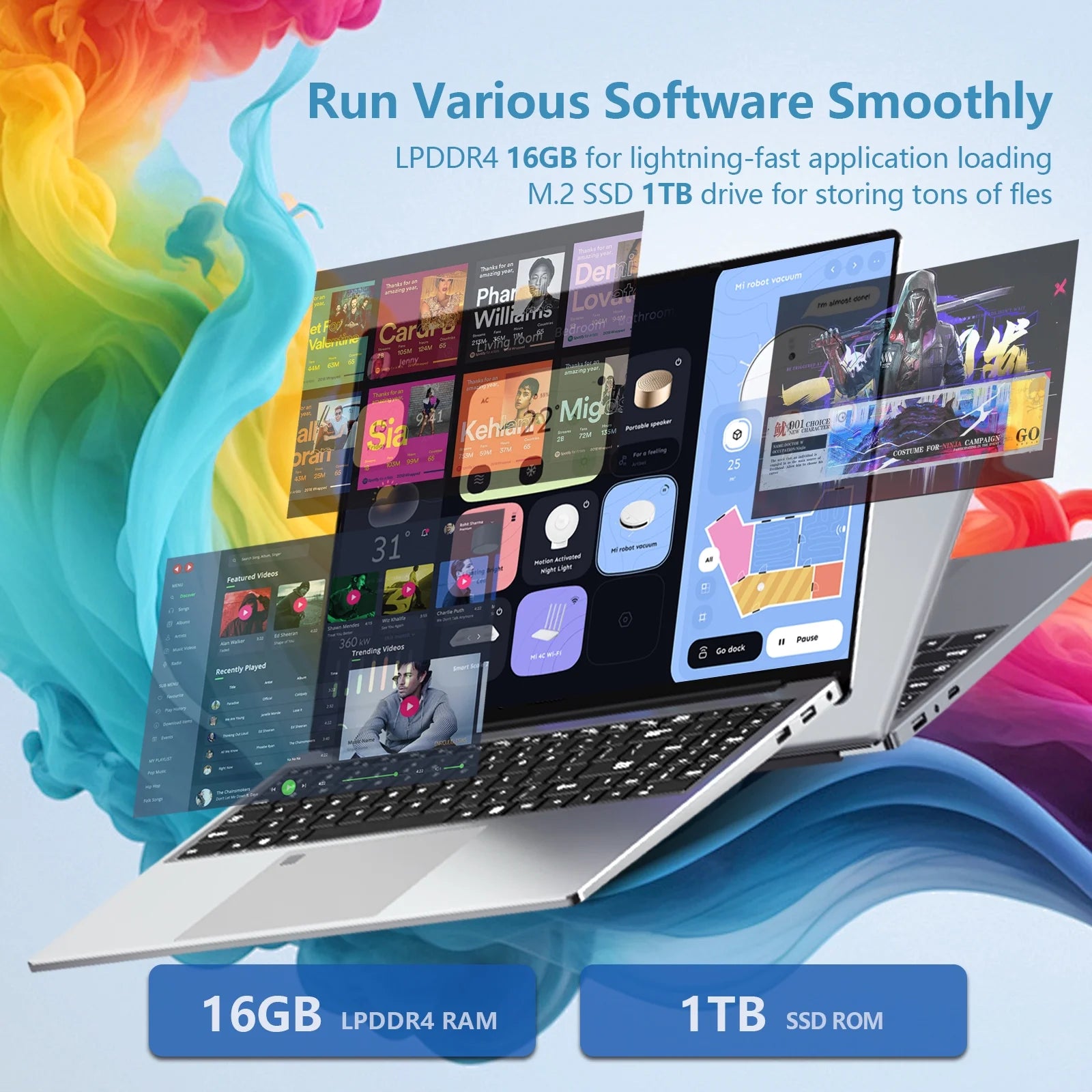 16 Inch FHD 1920 * 1200 Laptop Computer 16GB RAM 1TB SSD N100 Processor 180 Angle Open Backlit Keyboard Windows 11 Pro Fingerprint Unlock UHD Graphics