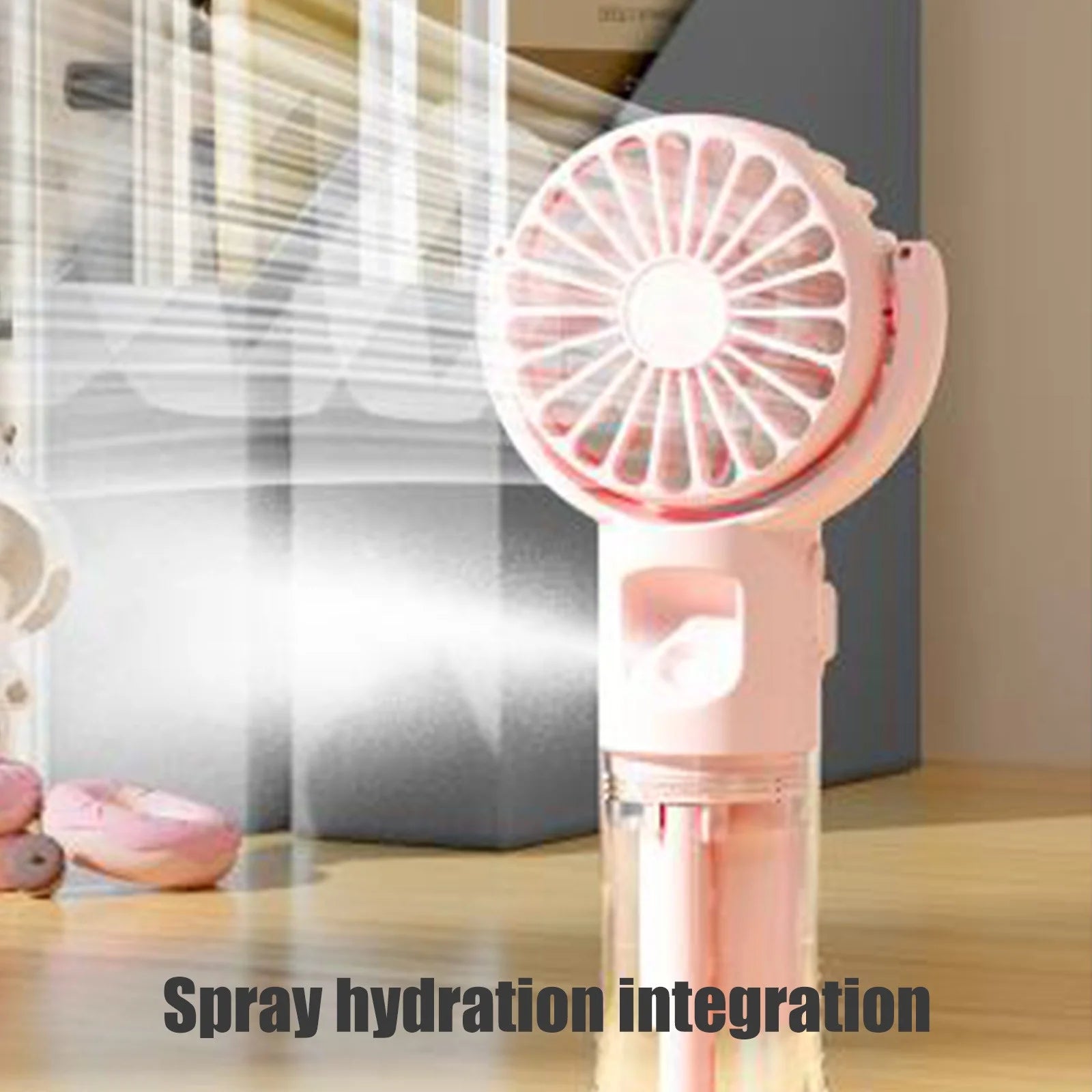 Portable Handheld Misting Fan, Rotatable Personal Spray Water Mist Fan with Visible Water Tank, USB Rechargeable Neck Fan 4 Gear Quiet Strong Airflow Cooling Fan for Outdoor Travel Camping