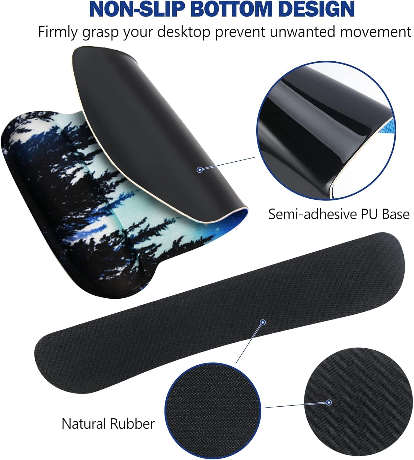 Ergonomic Keyboard Wrist Rest and Mouse Pad with Wrist Support Set, Memory Foam Non-Slip Rubber Base, for Gaming, Working, Home, Office, Easy Typing, Pain Relief, Forest Moon Sky