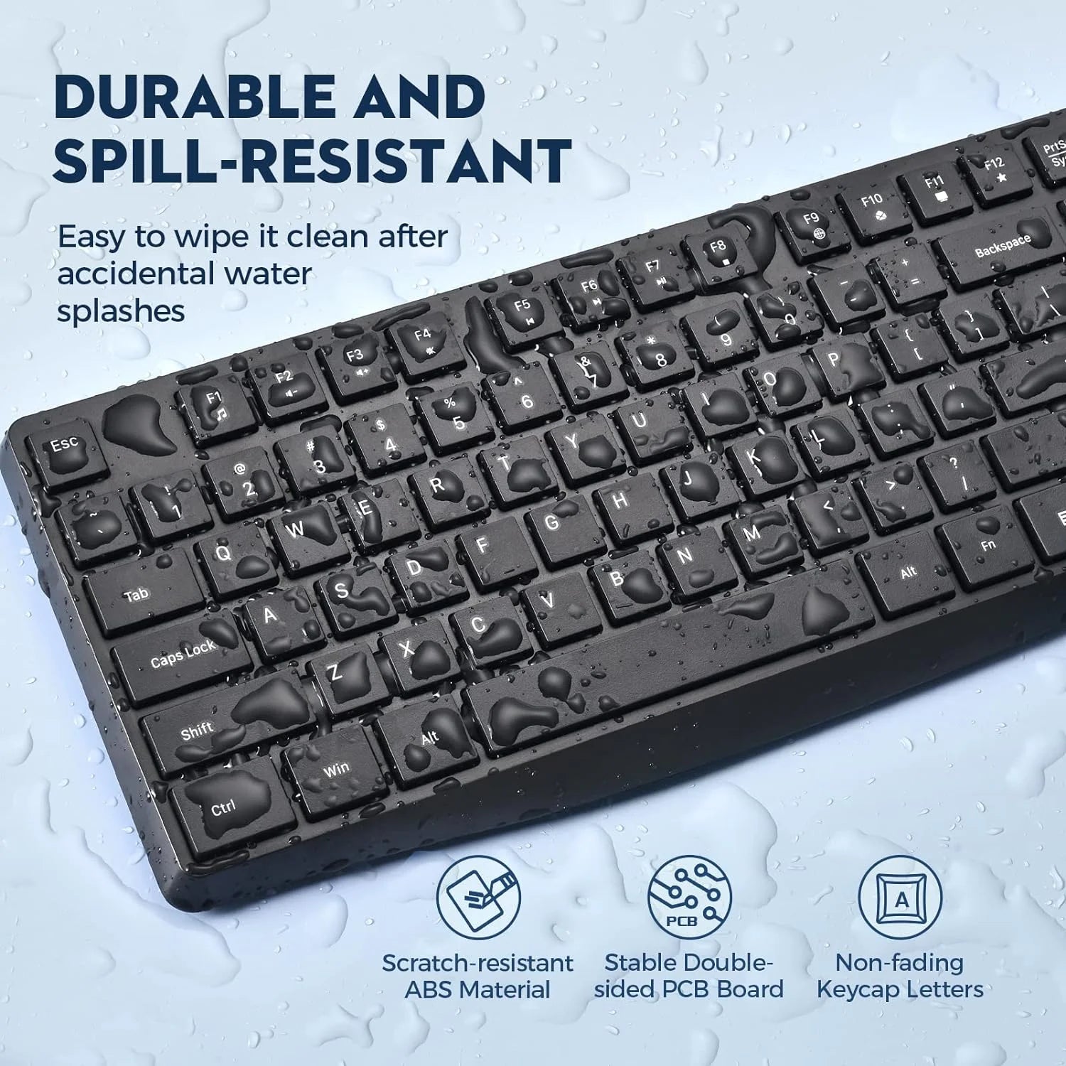 Wireless Keyboard and Mouse Combo, 104 Full-Size Adjustable Keyboard with Battery Indicator, Compact Computer Keyboard, Silent Mouse, 3 DPI, Easy to Use, for Windows, Chrome, Laptop, Computer