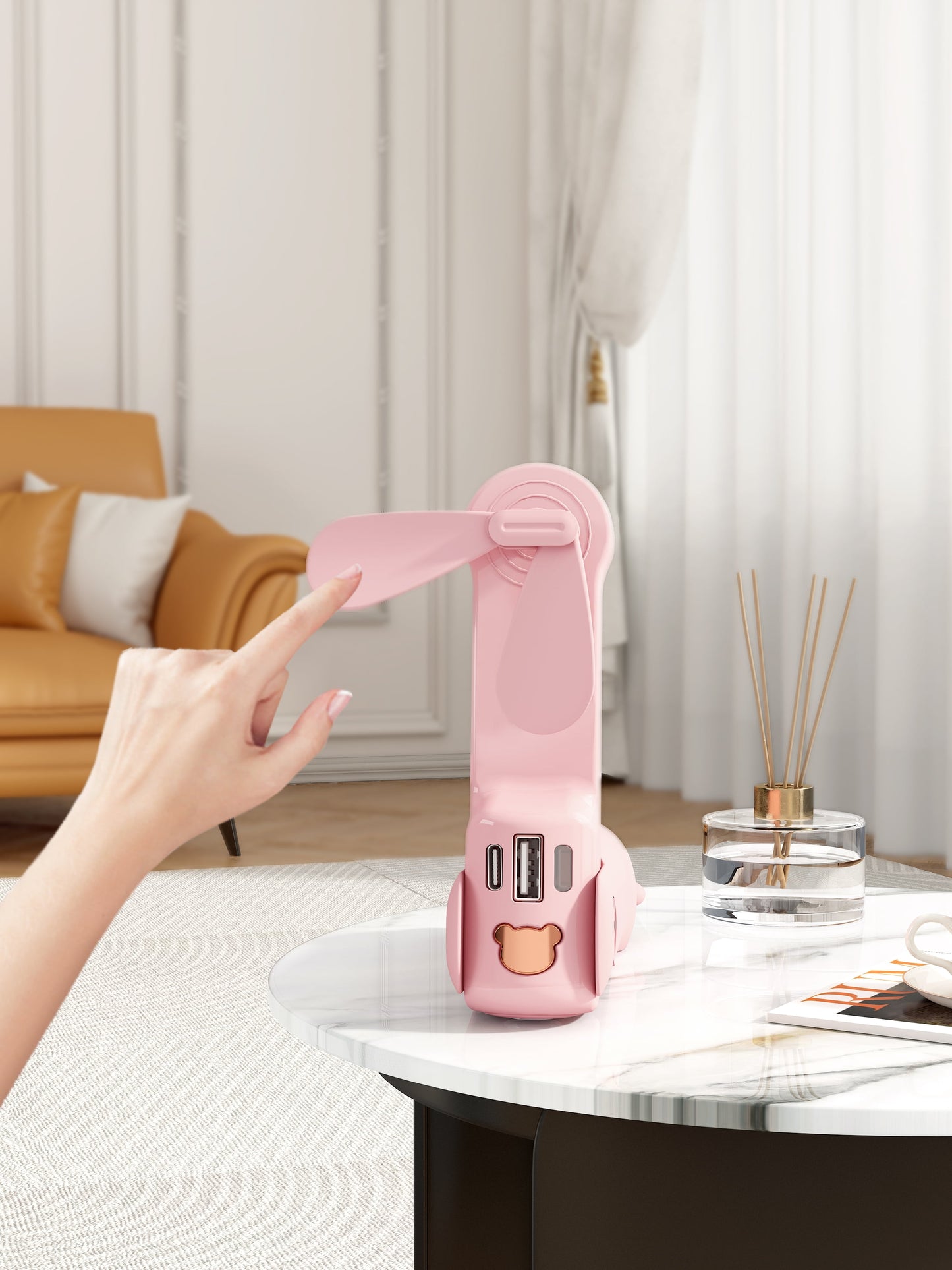 Slim Portable Fan, Thin Handheld Fan, USB Rechargeable Mini Personal , 3-Speed Foldable Small Travel Fan with Power Bank and Flashlight