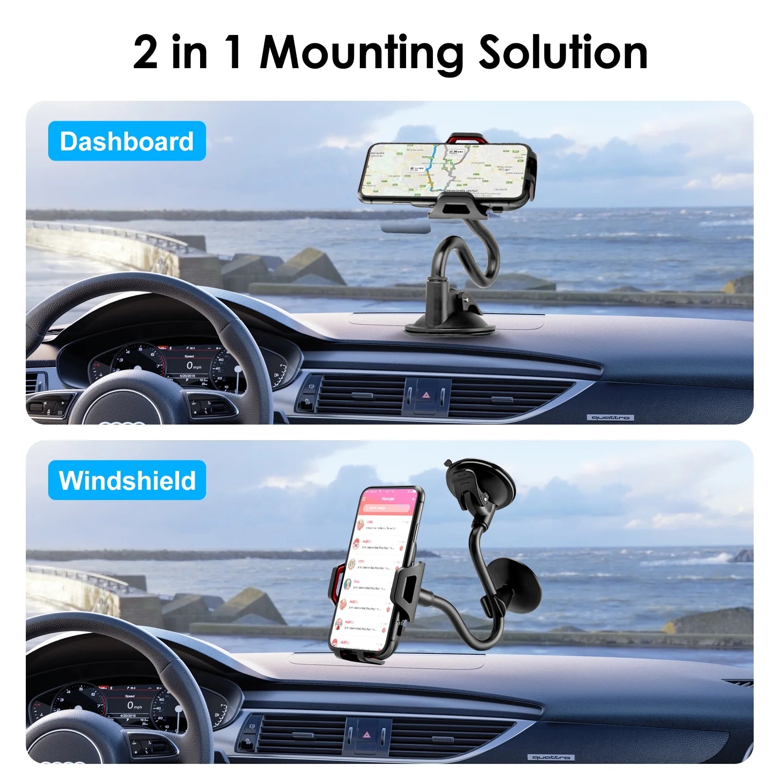 Universal Car Phone Mount Cradle for Windshield Dashboard with Suction Cup, 360° Rotation Long Arm Car Cell Phone Mount Holder for Iphone 13/ 13 Mini/ 13 Pro Max, Android Devices