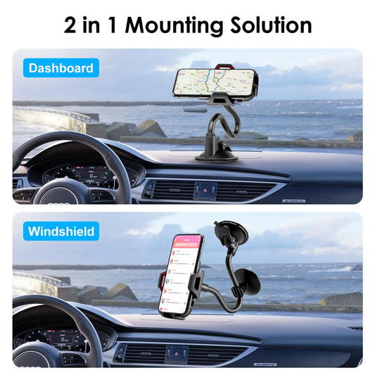 Universal Car Phone Mount Cradle for Windshield Dashboard with Suction Cup, 360° Rotation Long Arm Car Cell Phone Mount Holder for Iphone 13/ 13 Mini/ 13 Pro Max, Android Devices
