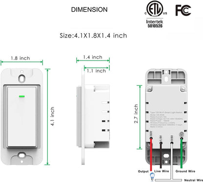 Smart Light Switch, Double Smart Wifi Light Switches, Smart Switch 2 Gang Works with Alexa Google Assistant