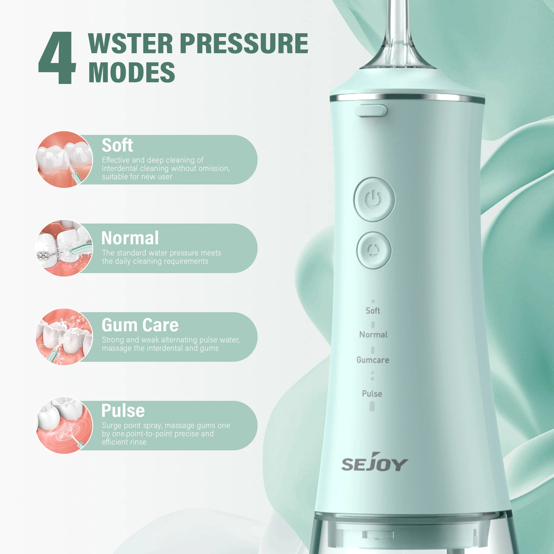 Oral Irrigator USB Rechargeable Water Flosser Portable Dental Water Jet 280ML Water Tank Waterproof Teeth Cleaner for Oral