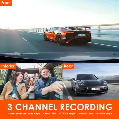N4 3 Channel 4K Dashcam 4K+1080P Front and Rear Dash Camera IR Night Vision 24 Hours Parking Mode Support 256GB Max
