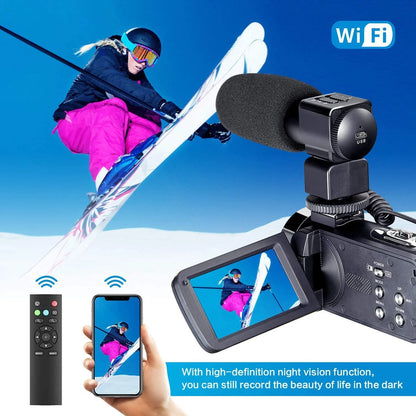 4K Camcorder Vlogging Camera for Youtube Ultra HD 4K 48MP Video Camera with Microphone & Remote Control Wifi Digital Camera 3.0" IPS Touch Flip Screen IR Night Vision 2 Batteries