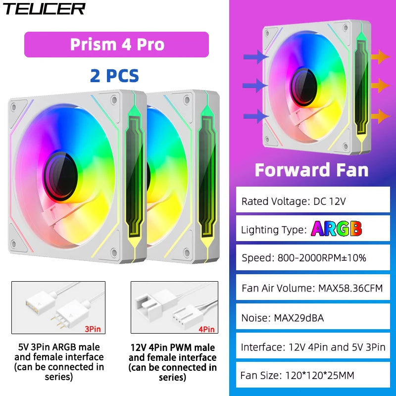 Prism4 Pro ARGB Fan 120Mm PC Case Fan Kit 4Pin PWM CPU Cooling Fans 3Pin 5V RGB 12Cm Gaming Computer Fan