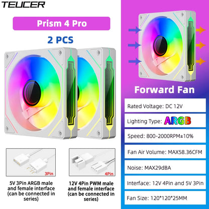 Prism4 Pro ARGB Fan 120Mm PC Case Fan Kit 4Pin PWM CPU Cooling Fans 3Pin 5V RGB 12Cm Gaming Computer Fan