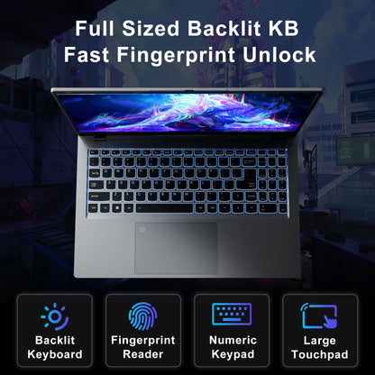 15.6" Windows 11 Laptop, Dual 16GB DDR4 512GB SSD, Intel Core I5 1240P, 12 Core up 4.4Ghz, Office 2024 Fingerprint Backlit KB Wifi 6 BT5.2, Laptop Computer for Business, Student, Light Gaming