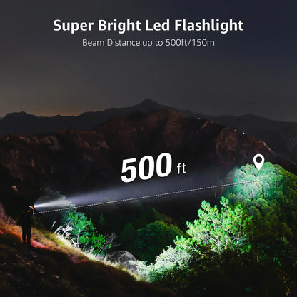 2-Packs LED Flashlights with Clip , LE2050 High Lumen, 5 Lighting Modes, Zoomable Waterproof Lightweight Flashlights for Emergencies,Camping, Powered by AAA Battery